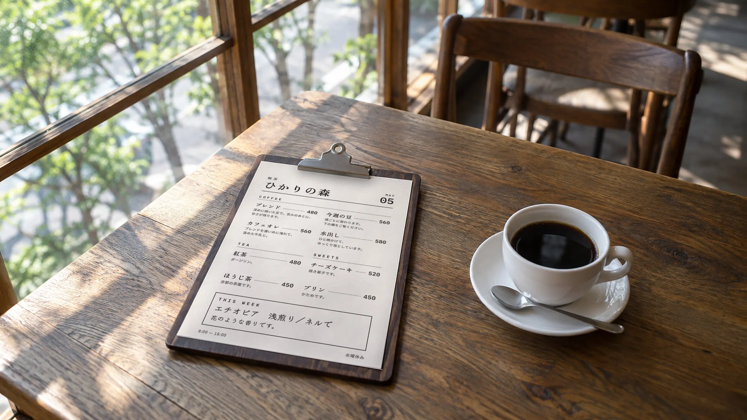 喫茶店のメニュー